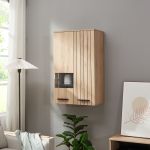 Dulap suspendat cu 2 uși și vitrină, aspect stejar, 98x60x35 cm