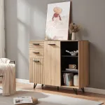 Comodă living Noppen 100x120x38 cm, aspect stejar și negru