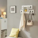 Cuier de perete alb cu raft și 6 cârlige duble, 60 cm, en.casa