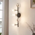 Aplică de perete Makkor cu 5 globuri din sticlă, negru, 62x35x24 cm