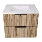 Dulap de baie suspendat cu lavoar ceramic Veppenssan 61 cm, stejar