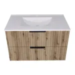 Dulap baie cu lavoar ceramic Veppenssan 81 cm, aspect stejar