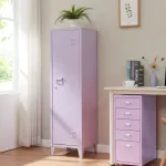 Dulap metalic vestiar lila cu 1 ușă și 2 rafturi, 137x38x38 cm