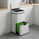 Coș de gunoi cu senzor Venna 62L, 3 compartimente, bej, [en.casa]