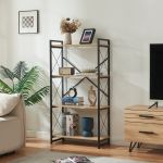 Bibliotecă Skørping cu 4 polițe, negru și aspect stejar, 125x65x30 cm