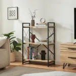 Bibliotecă Skørping cu 3 polițe, metal negru și finisaj stejar, 90x65x30 cm