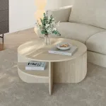 Masă de cafea Reykhon, rotundă, 80x41 cm, finisaj travertin