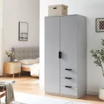 Dulap pentru haine gri cu 3 sertare și 2 uși, 176x80x52 cm