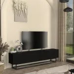 Comodă TV neagră Verpsboga 180 cm cu front 3D și 2 uși