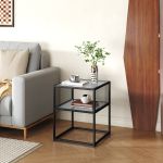 Măsuță laterală Tronevn cu blat din sticlă și raft, 50x40x40 cm, neagră