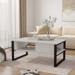 Măsuță de cafea Laukaa 100x60 cm albă cu rafturi și cadru metalic