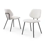 Set 2 scaune dining Köma bej tapițate cu picioare metalice negre