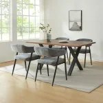 Set 4 scaune dining tapițate Kohlmand, gri închis, cu cotiere