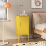 Noptieră metalică galbenă cu ușă încuiabilă, 82x35x35 cm