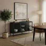 Comodă vitrină Vinterhavn din oțel, 3 uși, 80x150x40 cm, negru