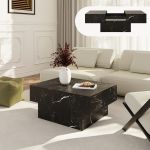 Măsuță de cafea extensibilă Lens 80x60x36 cm, marmură neagră