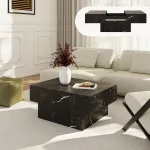 Măsuță de cafea extensibilă Lens 80x60x36 cm, marmură neagră