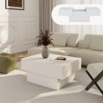 Măsuță de cafea extensibilă Lens, albă, cu spațiu de depozitare 80x60x36 cm