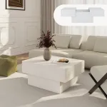 Măsuță de cafea extensibilă Lens, albă, cu spațiu de depozitare 80x60x36 cm