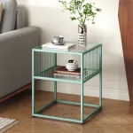 Masă laterală Tronevn cu blat din sticlă 50x40x40 cm, verde mentă