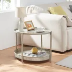 Masă de cafea metalică taupe cu poliță, 66x50,5x43,5 cm