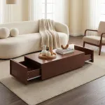 Masă de cafea Turur 104x50x40 cm, aspect nuc, cu 2 sertare