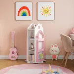 Bibliotecă rotativă pentru copii Vipsali, 108x40x40 cm, roz/alb