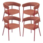 Set 4 scaune dining Huk roșii tapițate cu spătar și cotiere