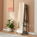 Oglindă cuier 2 în 1 Frenraby, cu rafturi și bară haine, 165x40x35 cm, negru