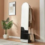 Cuier cu oglindă 2 în 1 Kuonta, 165x40x50,5 cm, negru