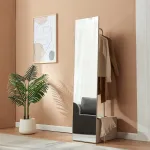 Oglindă cuier 2 în 1 Saden, cu spațiu depozitare, 165x40x50,5 cm, nisip