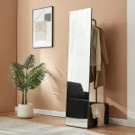 Oglindă cuier 2 în 1 Saden cu spațiu depozitare, 165x40x50,5 cm, negru