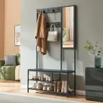 Cuier de hol cu oglindă, bancă și pantofar Napinerg 185x98x34 cm negru