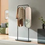 Cuier de hol Vamn cu oglindă rotativă, 167x80x35 cm, negru