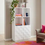 Comodă highboard Bopibobro albă cu 2 uși și rafturi, 118x64x30 cm