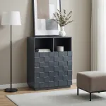 Comodă highboard gri închis cu 2 uși și front 3D, 86x64x36 cm