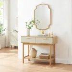 Masă consolă pentru hol Ferrersp cu 2 sertare, stejar și nisip, 100x40x80 cm