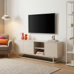 Comodă TV Boxholm 160x30x56,5 cm bej nisip, 3 uși, [en.casa]