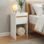 Noptieră Lure 55x30x35 cm alb cu aspect de stejar, cu sertar