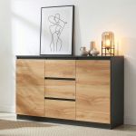 Sideboard Kyr 120x40x75 cm Schwarz/Eicheoptik rustikal [en.casa]
