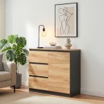 Sideboard Kyr 80x40x75 cm Schwarz/Eicheoptik rustikal [en.casa]