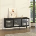 Vitrinen-Sideboard Borshavisa Stahl 3-türig 55x118x35 cm Schwarz [en.casa]