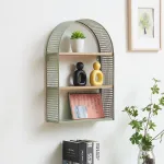 Raft de perete verde cu 3 polițe, design arcuit, 53x34,5x13,5 cm