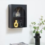 Raft de perete metalic negru cu 2 compartimente, 40x30x13 cm