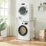 Suport pentru mașină de spălat și uscător, reglabil, alb, 105x73x63 cm