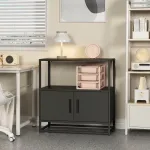 Dulap de birou metalic Hailuoto, negru, 80x40x82 cm, cu 2 usi