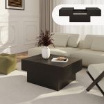 Masă de cafea extensibilă Lens, neagră, cu depozitare, 80x60x36 cm