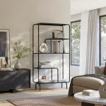 Bibliotecă metalică Faerder cu 4 rafturi, 145x76x33 cm, neagră