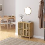 Dulap lateral Sirgerg din bambus natural, 77x72x33 cm, 2 uși