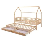 Pat copii dublu tip căsuță 90x200 cm din lemn de pin natur